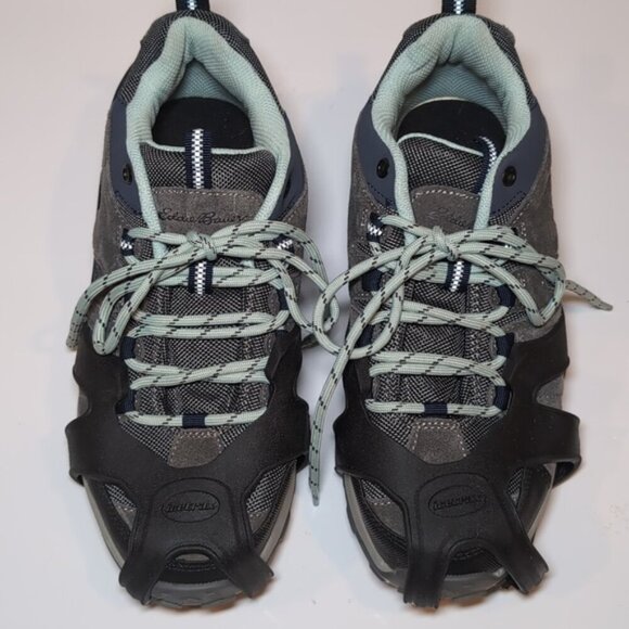Eddie Bauer Lake Union Hiking Shoes Water Resistant Size 8 + Icetrax Ice Cleats - Picture 4 of 15